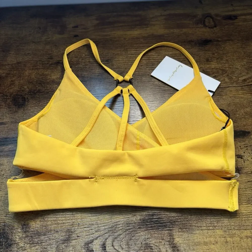 Revolve Lovewave XS Yellow Strappy Brittany Sports Bra Surplice Criss Cross